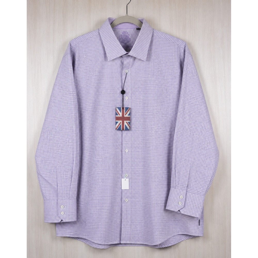 English Laundry Shirt XL Purple Check Button Up Contrast Cuff Dress Casual